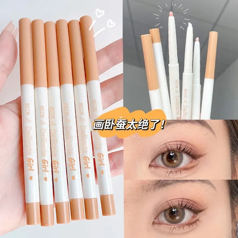 6Color Shiny Eyeliner Highlighter Stick Pearl Matte Lying Silkworm Pen Tea Brown Eye Shadow Waterproof Beauty  Makeup Cosmetics