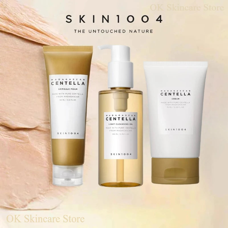 Korean Skincare Sets Centella Ampoule Foam Moisturizing Makeup Remover Cleaning Oil and Facial Cream Beauty Products 3pcs Sets