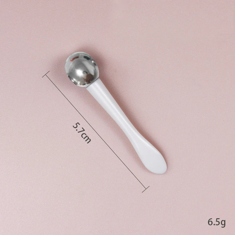 Mini Cosmetic Massage Ball Roller Stick Spatula Silver Metal Makeup Eye Cream Spoon Roller Cosmetic Scoop