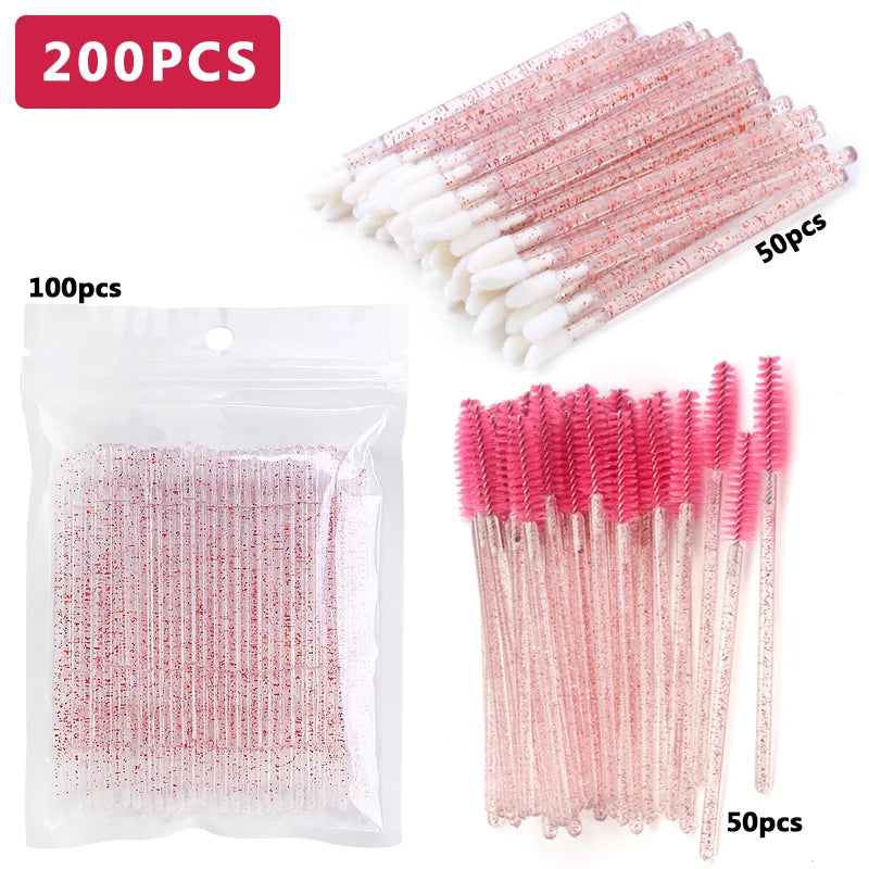 100/200Pcs Disposable Makeup Brush Crystal Lip Gloss Microbrush Mascara Wands Applicator Eyelash Extension Supplies Accessories