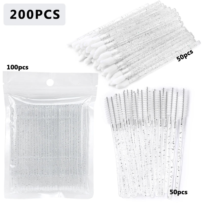 100/200Pcs Disposable Makeup Brush Crystal Lip Gloss Microbrush Mascara Wands Applicator Eyelash Extension Supplies Accessories