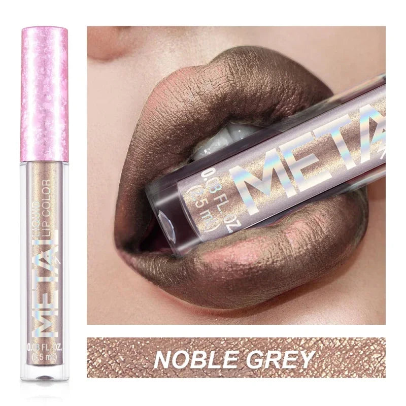 Glitter Metallic Liquid Lipstick Waterproof Shiny Shimmer Metal Lip Gloss Tint Non-Stick Cup Lipgloss Long Lasting Makeup Beauty