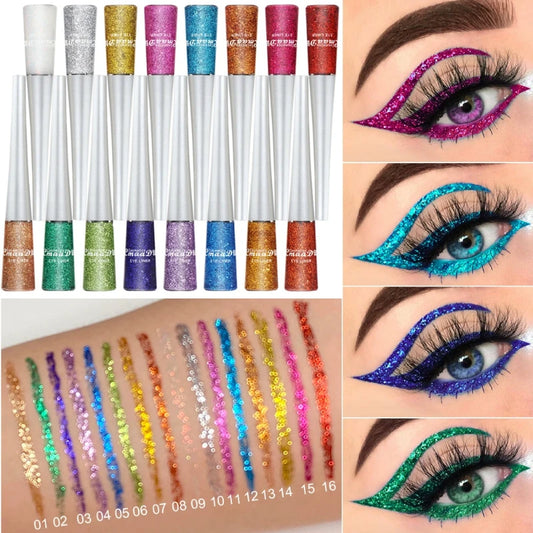 Colorful Eyeshadow Eyeliner Pencil Silver Gold Color Blue Liquid Eye Liner Eye Shadow Shining Sequins Makeup Beauty Cosmetics