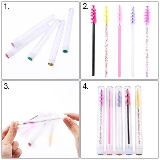 Eyelash Brush Tube With Eyebrow Brushes Reusable Mascara Wands Replaceable Makeup Applicators Dust-proof Lash Extension Supplies