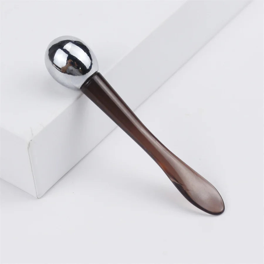 Mini Cosmetic Massage Ball Roller Stick Spatula Silver Metal Makeup Eye Cream Spoon Roller Cosmetic Scoop