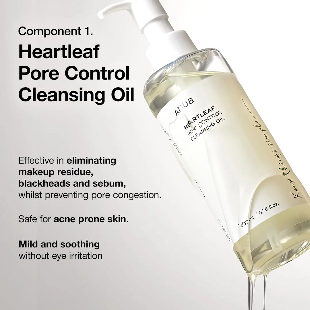Anua Heartleaf Pore Cleansing Oil & Quercetinol Pore Deep Double Cleanser Facial Makeup Cleansing Skincare Set Beauty Products