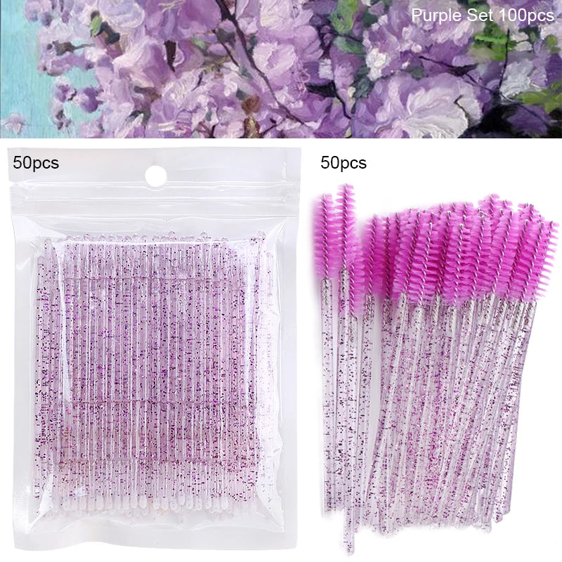 100/200Pcs Disposable Makeup Brush Crystal Lip Gloss Microbrush Mascara Wands Applicator Eyelash Extension Supplies Accessories
