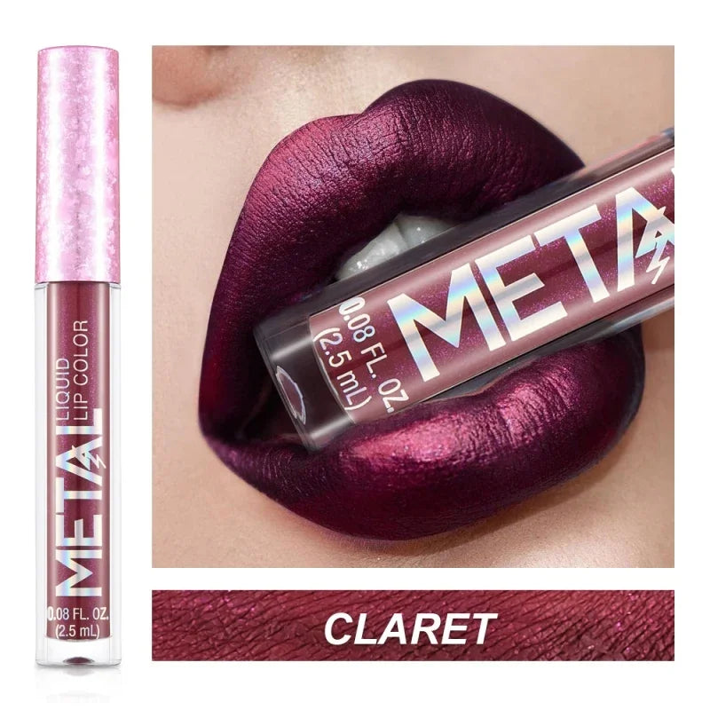 Glitter Metallic Liquid Lipstick Waterproof Shiny Shimmer Metal Lip Gloss Tint Non-Stick Cup Lipgloss Long Lasting Makeup Beauty