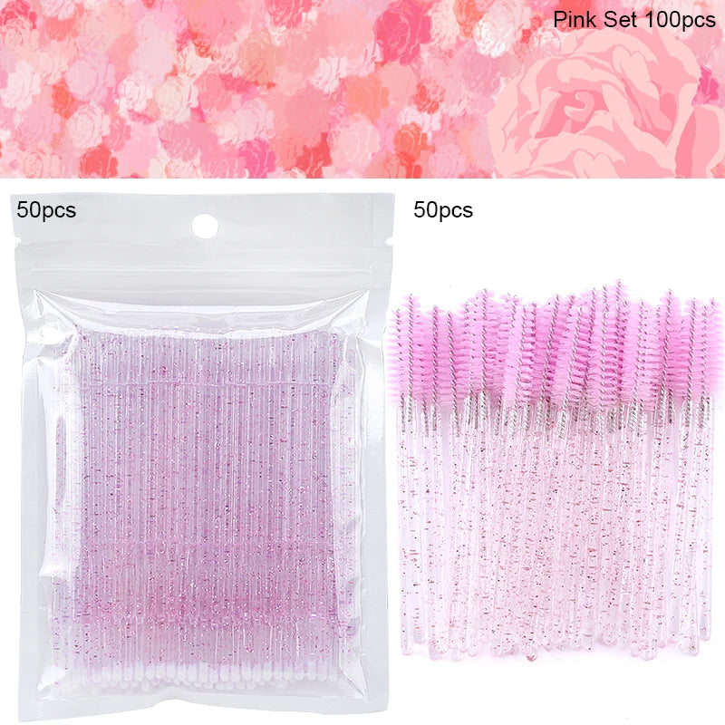 100/200Pcs Disposable Makeup Brush Crystal Lip Gloss Microbrush Mascara Wands Applicator Eyelash Extension Supplies Accessories