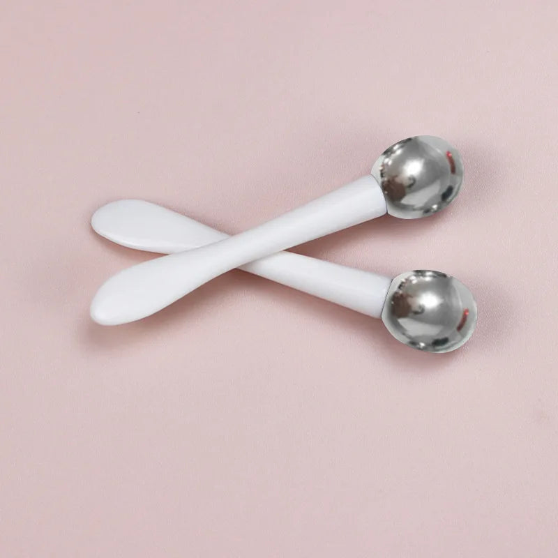 Mini Cosmetic Massage Ball Roller Stick Spatula Silver Metal Makeup Eye Cream Spoon Roller Cosmetic Scoop