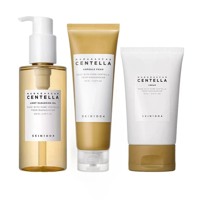 Korean Skincare Sets Centella Ampoule Foam Moisturizing Makeup Remover Cleaning Oil and Facial Cream Beauty Products 3pcs Sets
