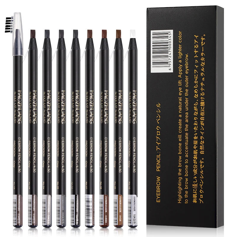 5PCS Haozhuang Eyebrow Pencil Brown Wholesale Cosmetic Pencil Product Natural Waterproof Long-Lasting Tattoo Brush Makeup Beauty