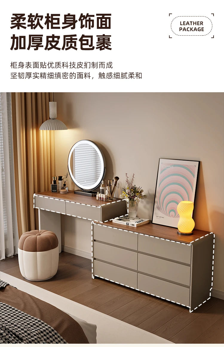 Cream style dresser integrated retractable modern simple solid wood makeup table