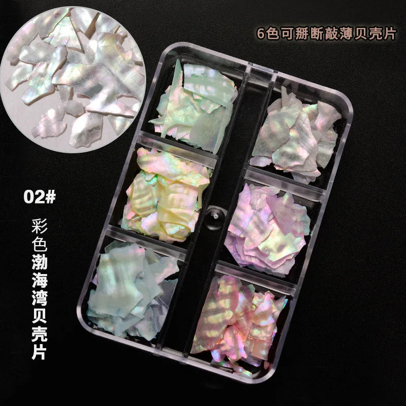Natural Abalone Shell Slices Nail Art Decorations 3D Irregular Sea Shell Stone Flakes Aurora Charms Fragment Nails Accessories