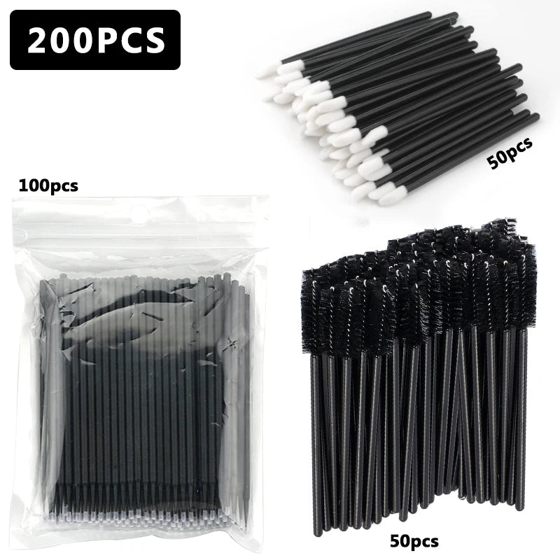 100/200Pcs Disposable Makeup Brush Crystal Lip Gloss Microbrush Mascara Wands Applicator Eyelash Extension Supplies Accessories