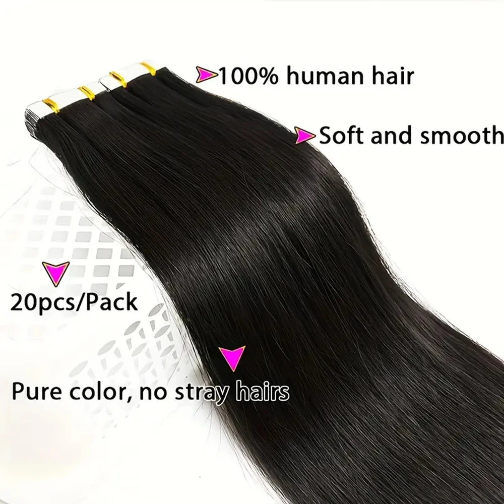 Straight Tape In Hair Extensions Skin Weft Tape In Hair Extension 20Pcs 50G/Pack Adhesive Invisible 100% Real Human Hair Tape In