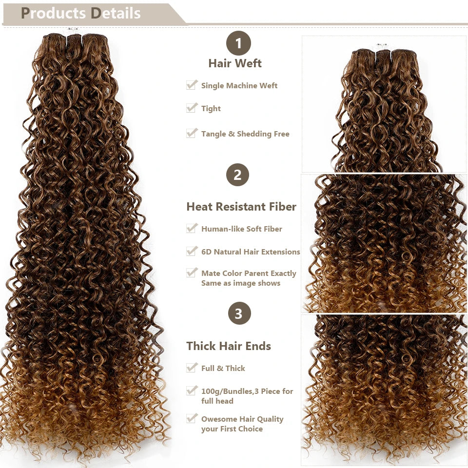 30 Inch Water Curly Ombre Blonde Extensions - 27/613 Curly Synthetic