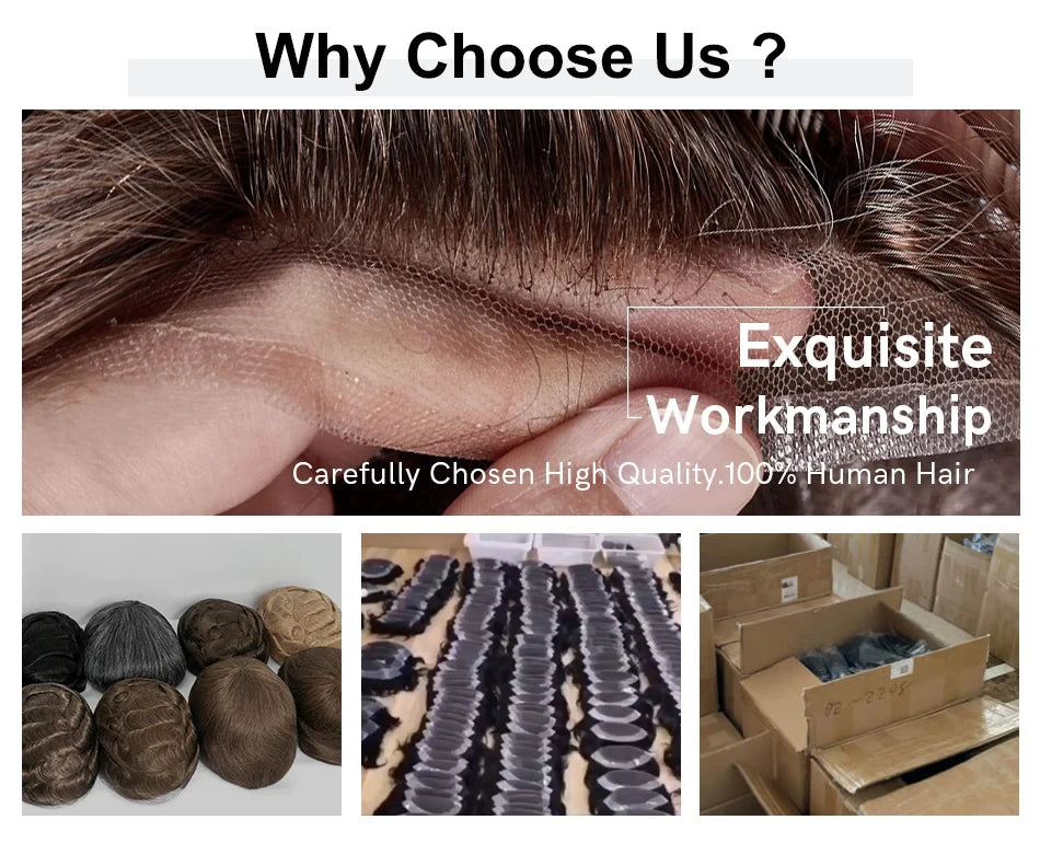 Toupee For Men Ultra-Thin Skin Microskin Male Hair Prosthesis Premier Toupee for Men Men's Wig 100% Natural Human Hair