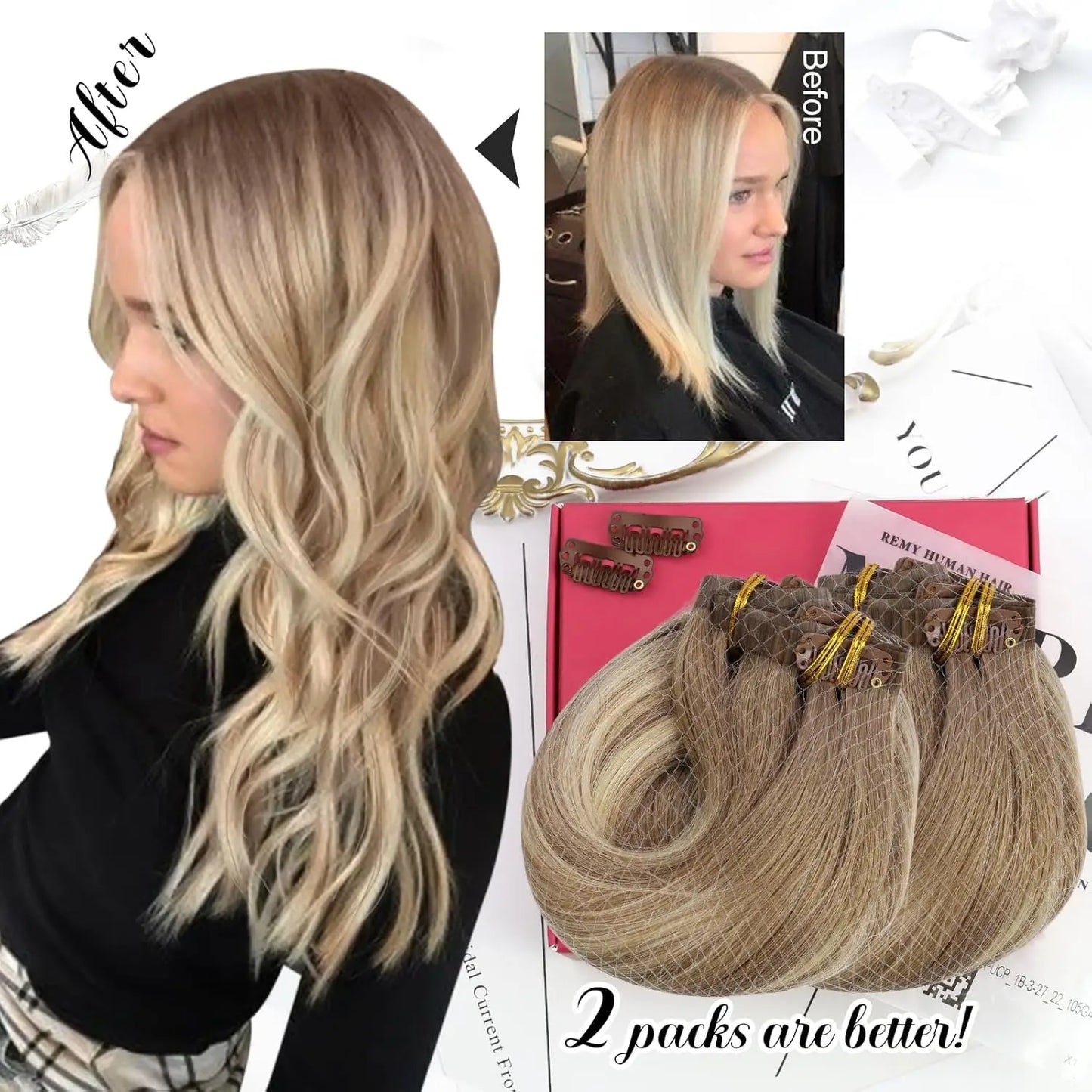 Moresoo Seamless Invisible PU Clip in Hair Extensions 100% Real Human Hair Remy Hair  PU Clip in Extensions 7PCS 105G Full Head