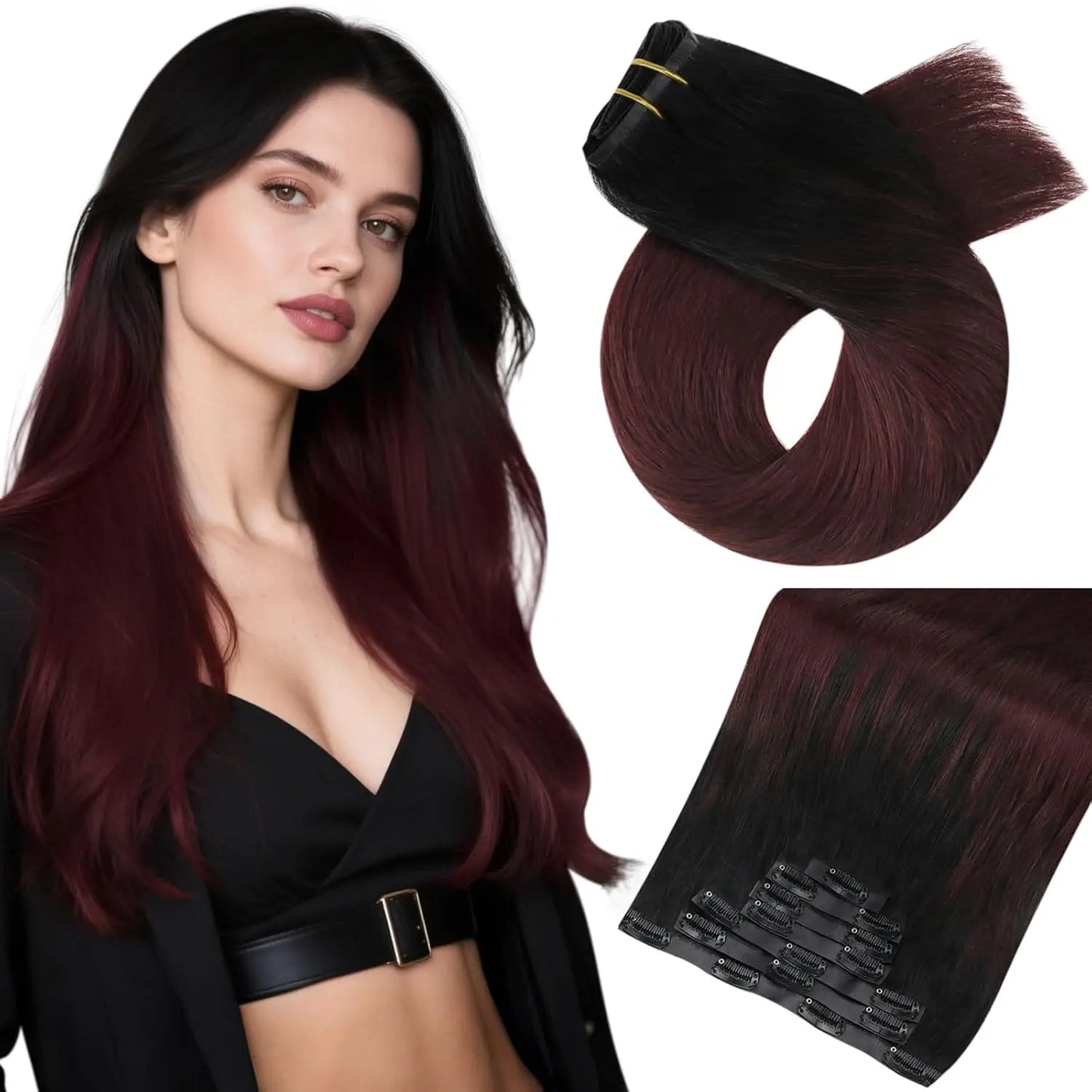 Moresoo Seamless Invisible PU Clip in Hair Extensions 100% Real Human Hair Remy Hair  PU Clip in Extensions 7PCS 105G Full Head