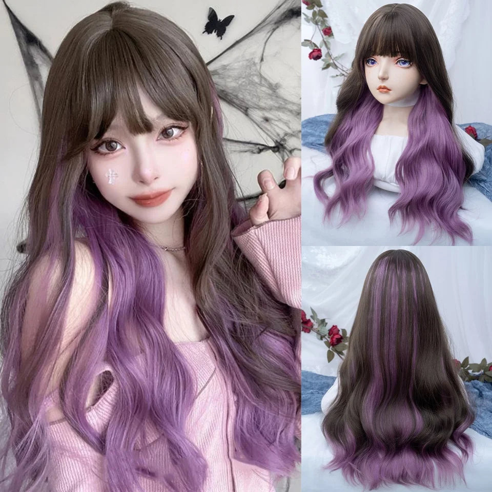 Platinum Blue Gradient Long Curly Wig - Heat Resistant Synthetic Cosplay