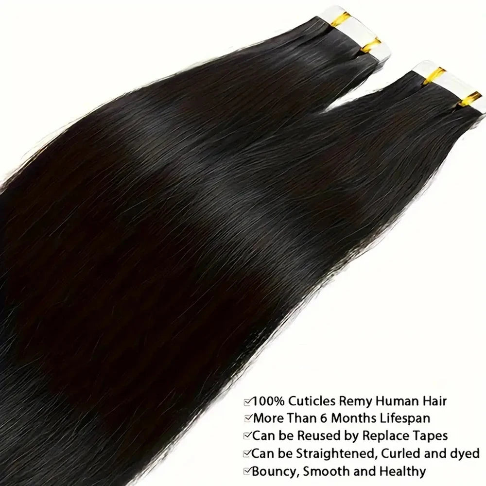 Straight Tape In Hair Extensions Skin Weft Tape In Hair Extension 20Pcs 50G/Pack Adhesive Invisible 100% Real Human Hair Tape In