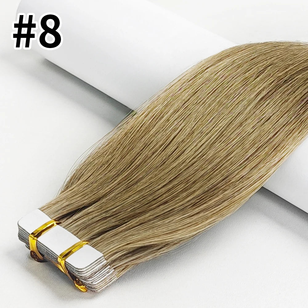 Straight Tape In Hair Extensions Skin Weft Tape In Hair Extension 20Pcs 50G/Pack Adhesive Invisible 100% Real Human Hair Tape In