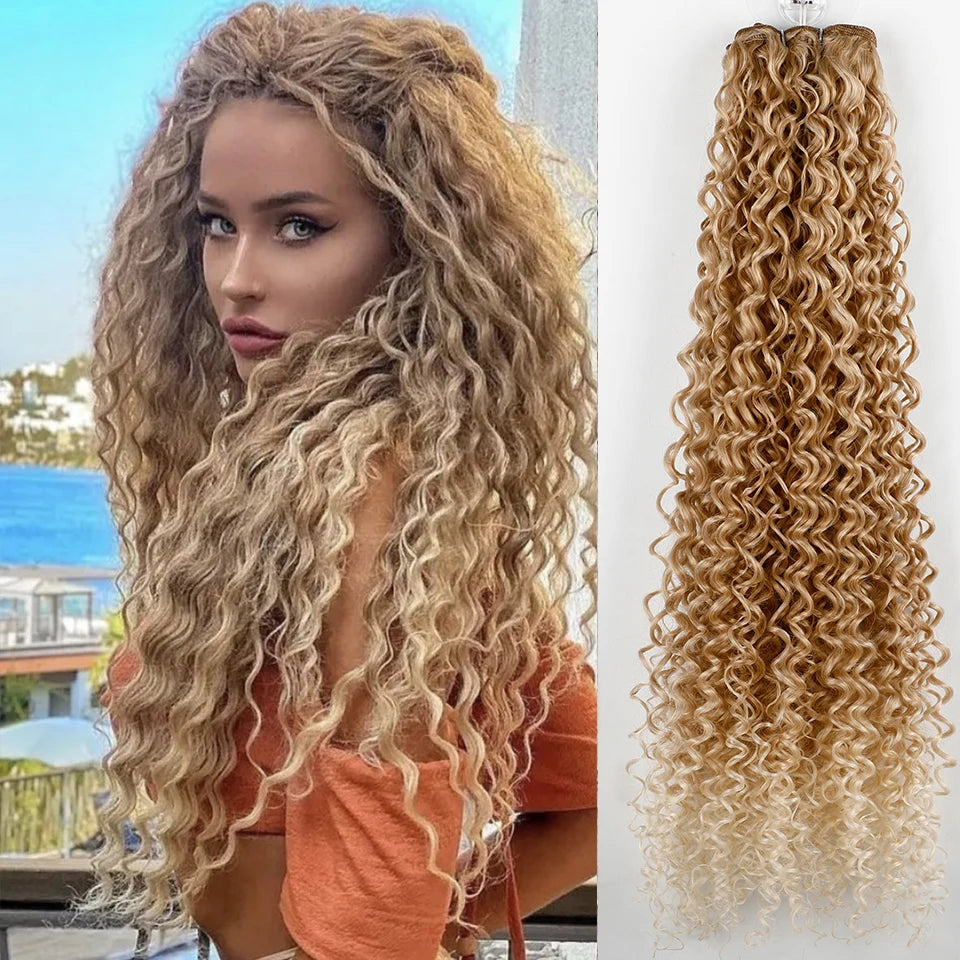 30 Inch Water Curly Ombre Blonde Extensions - 27/613 Curly Synthetic