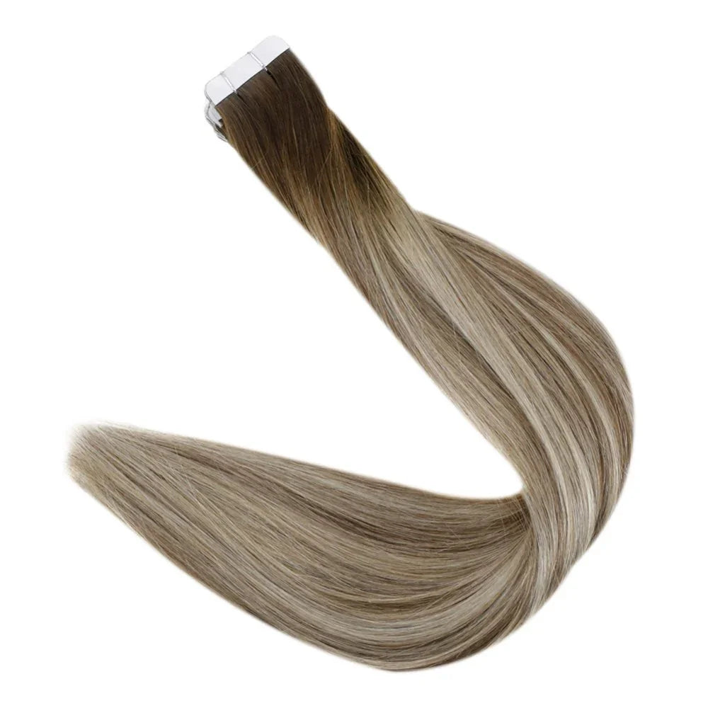 Laavoo Remy Tape in Hair Extensions 100% Real Human Hair Straight Natural 12-24inch 20pcs&40pcs Double Sided PU Skin Weft Hair