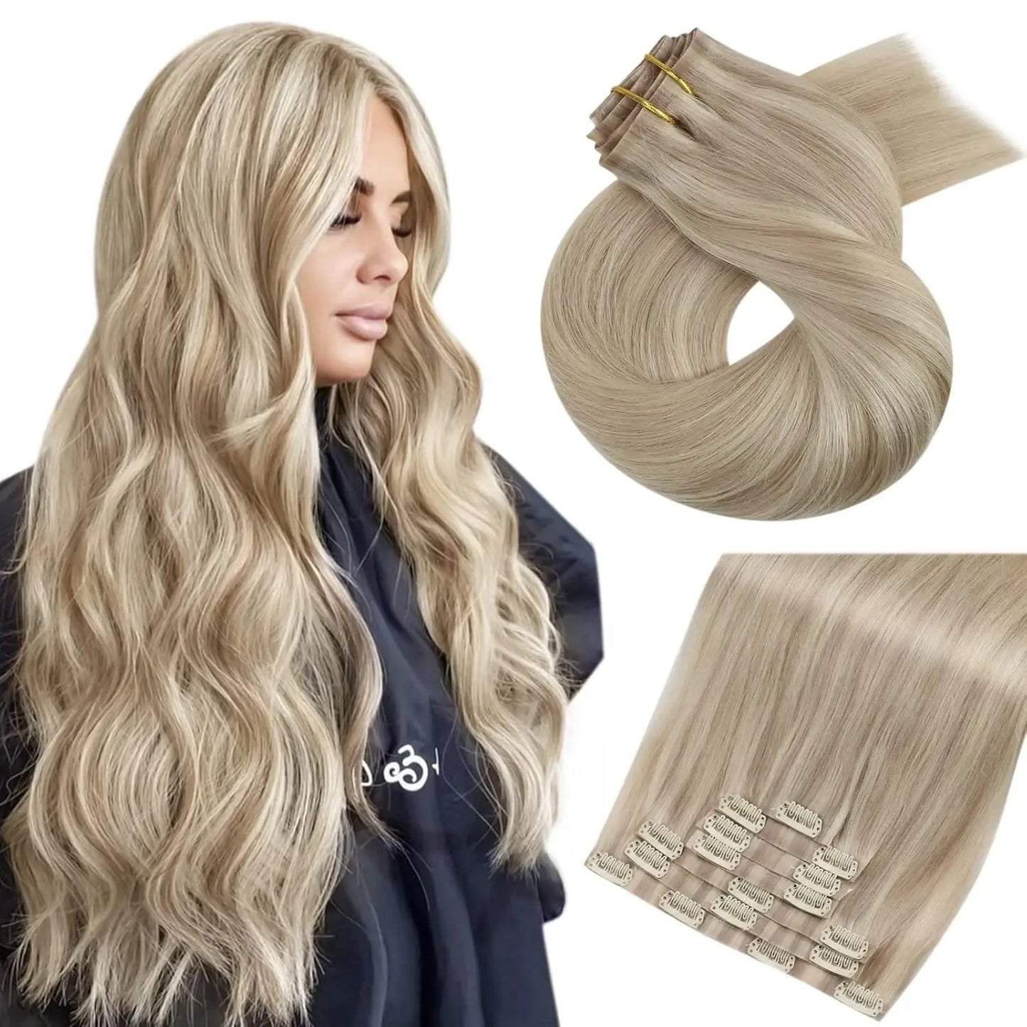 Moresoo Seamless Invisible PU Clip in Hair Extensions 100% Real Human Hair Remy Hair  PU Clip in Extensions 7PCS 105G Full Head