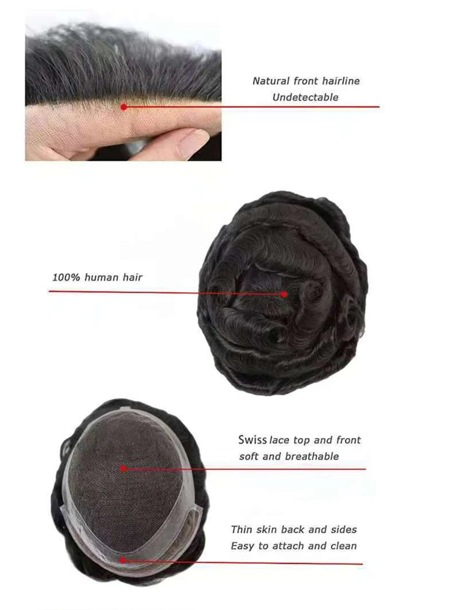 Toupee for Men Mono & NPU Human Hair Pieces Hair units Male Hair Replacement System Hair Prosthesis