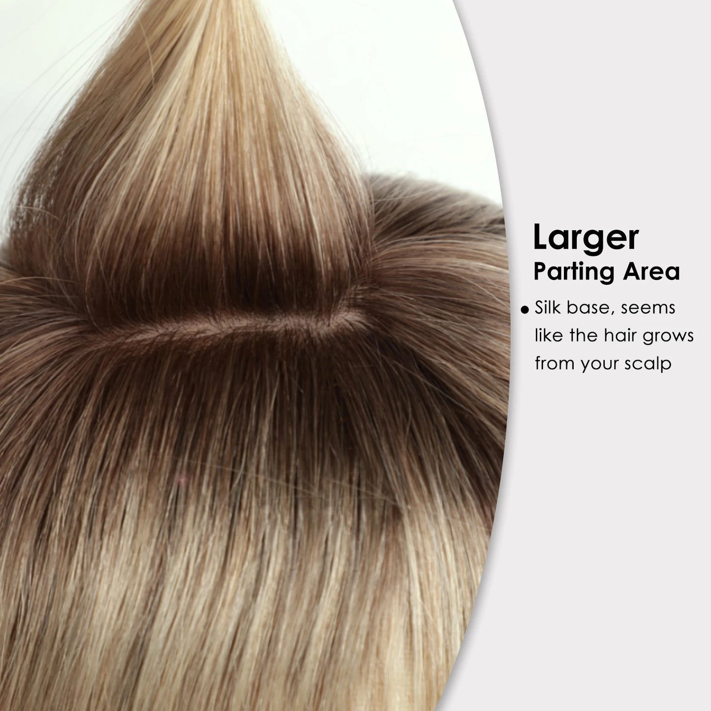 Brown Blonde Ombre 14 Inch Silk Base Human Hair Topper Remy Hair Clip In Top Piece for Women with Bangs Extensions for Thinning