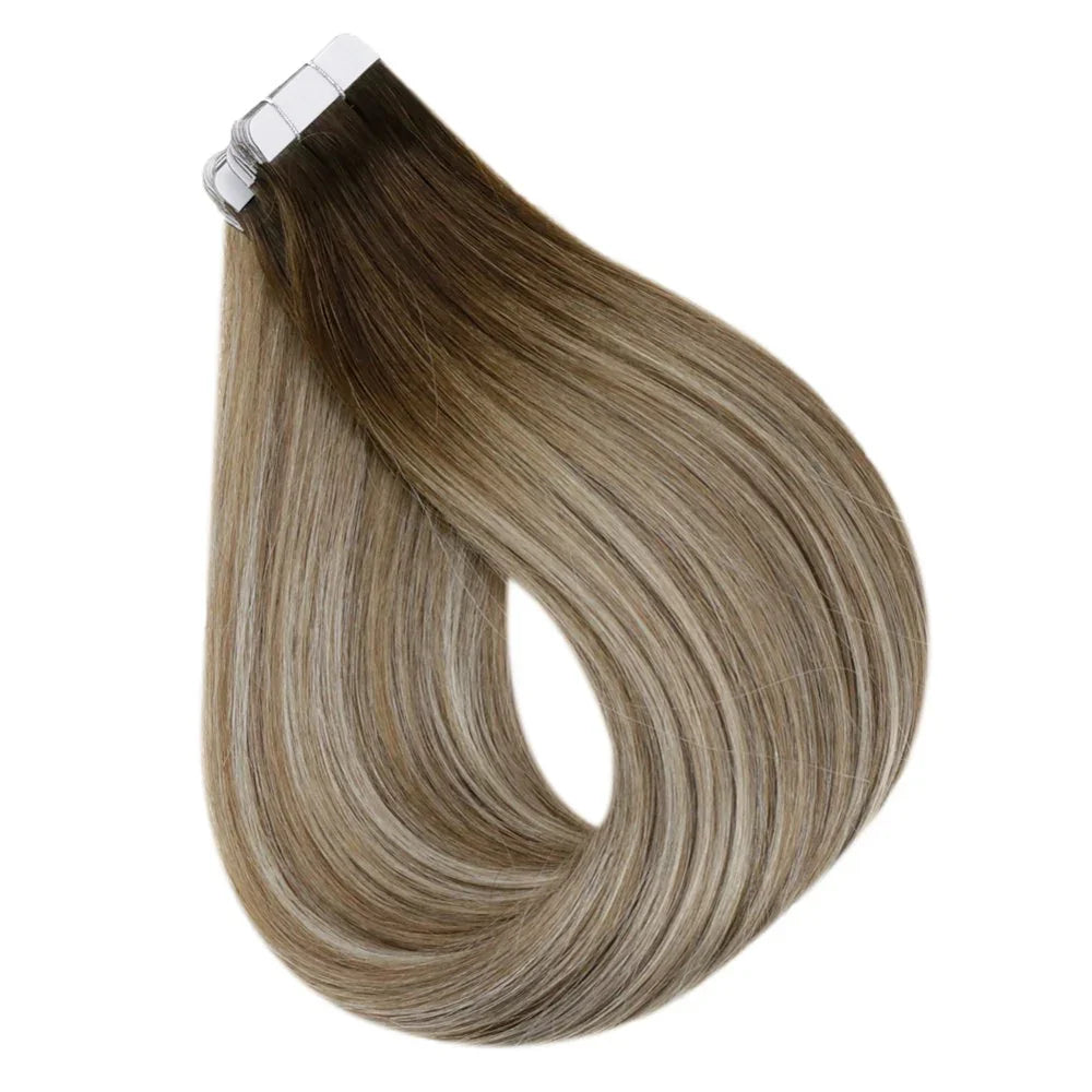 Laavoo Remy Tape in Hair Extensions 100% Real Human Hair Straight Natural 12-24inch 20pcs&40pcs Double Sided PU Skin Weft Hair