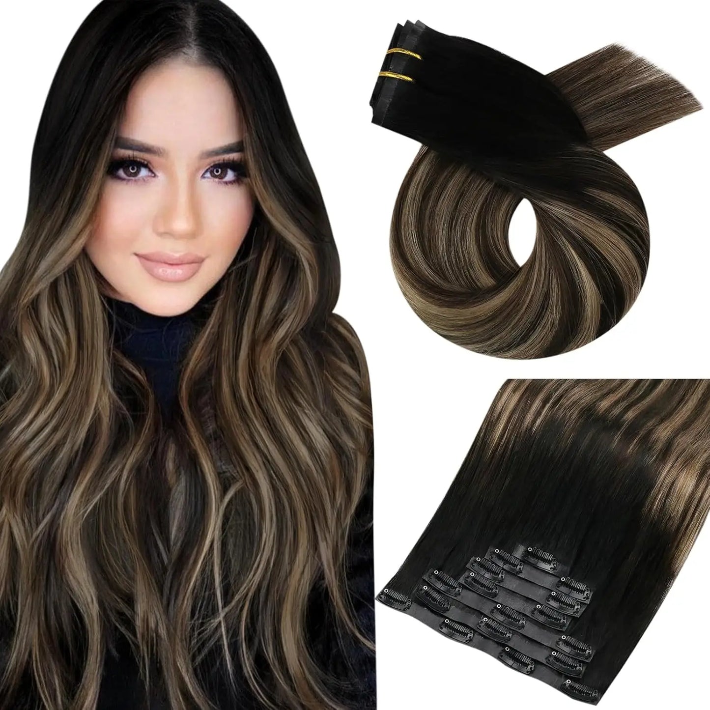 Moresoo Seamless Invisible PU Clip in Hair Extensions 100% Real Human Hair Remy Hair  PU Clip in Extensions 7PCS 105G Full Head