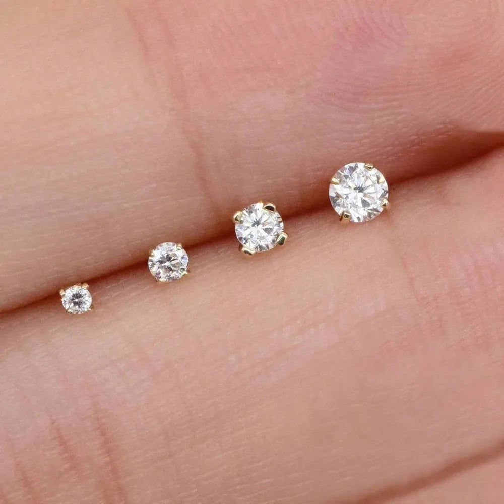 1Pair Stainless Steel Crystal Flat Studs Women Men Bar Screw Back Tragus Round Clear Cubic Zirconia Piercing Earrings Jewelry