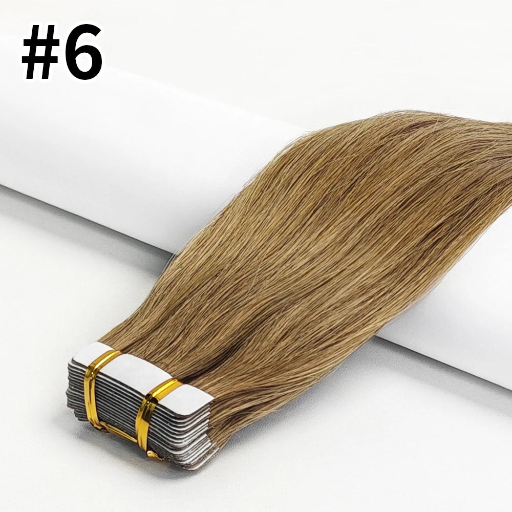 Straight Tape In Hair Extensions Skin Weft Tape In Hair Extension 20Pcs 50G/Pack Adhesive Invisible 100% Real Human Hair Tape In