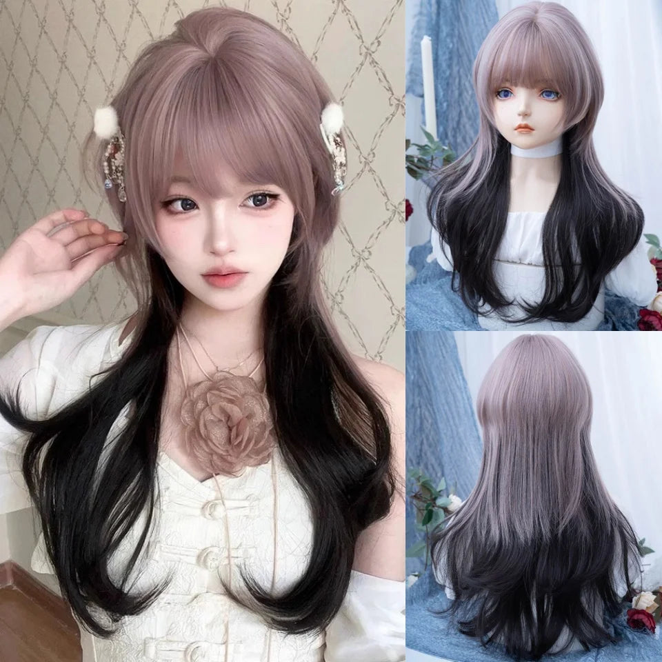 Platinum Blue Gradient Long Curly Wig - Heat Resistant Synthetic Cosplay