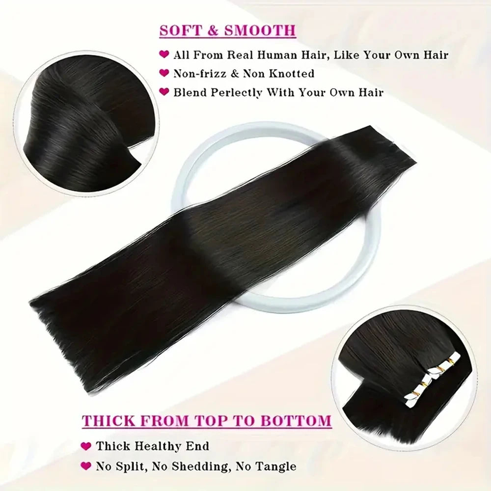 Straight Tape In Hair Extensions Skin Weft Tape In Hair Extension 20Pcs 50G/Pack Adhesive Invisible 100% Real Human Hair Tape In