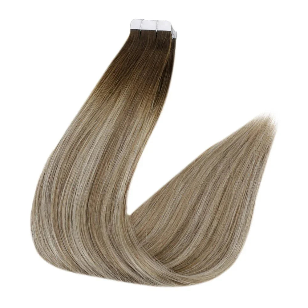 Laavoo Remy Tape in Hair Extensions 100% Real Human Hair Straight Natural 12-24inch 20pcs&40pcs Double Sided PU Skin Weft Hair