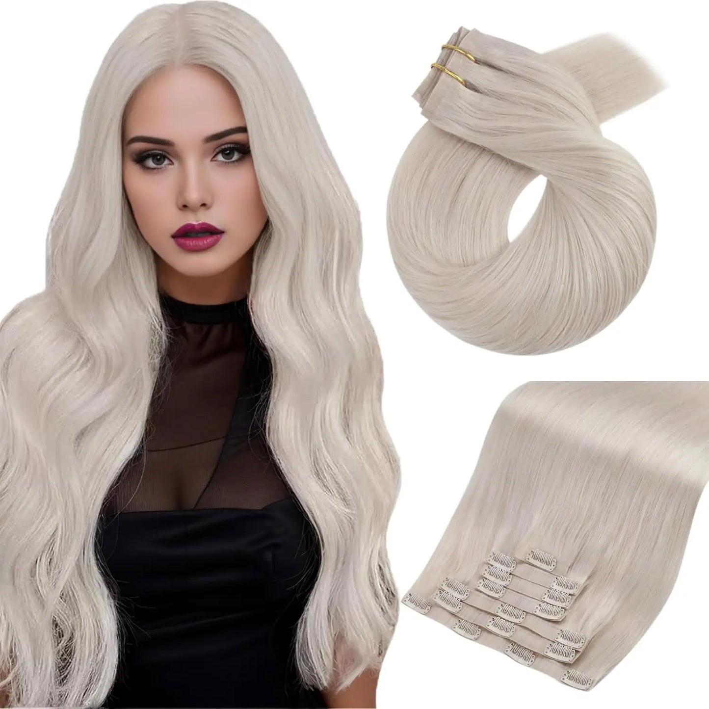 Moresoo Seamless Invisible PU Clip in Hair Extensions 100% Real Human Hair Remy Hair  PU Clip in Extensions 7PCS 105G Full Head