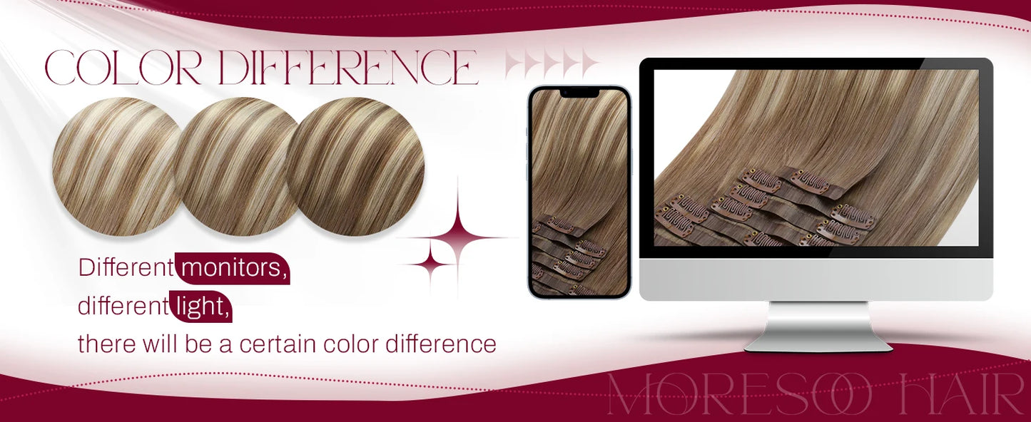 Moresoo Seamless Invisible PU Clip in Hair Extensions 100% Real Human Hair Remy Hair  PU Clip in Extensions 7PCS 105G Full Head