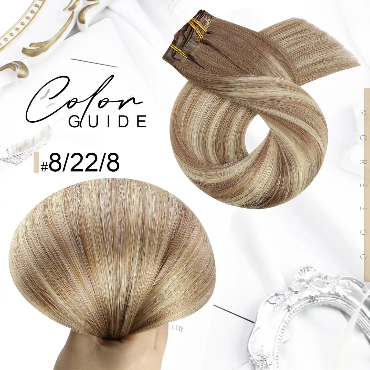 Moresoo Seamless Invisible PU Clip in Hair Extensions 100% Real Human Hair Remy Hair  PU Clip in Extensions 7PCS 105G Full Head