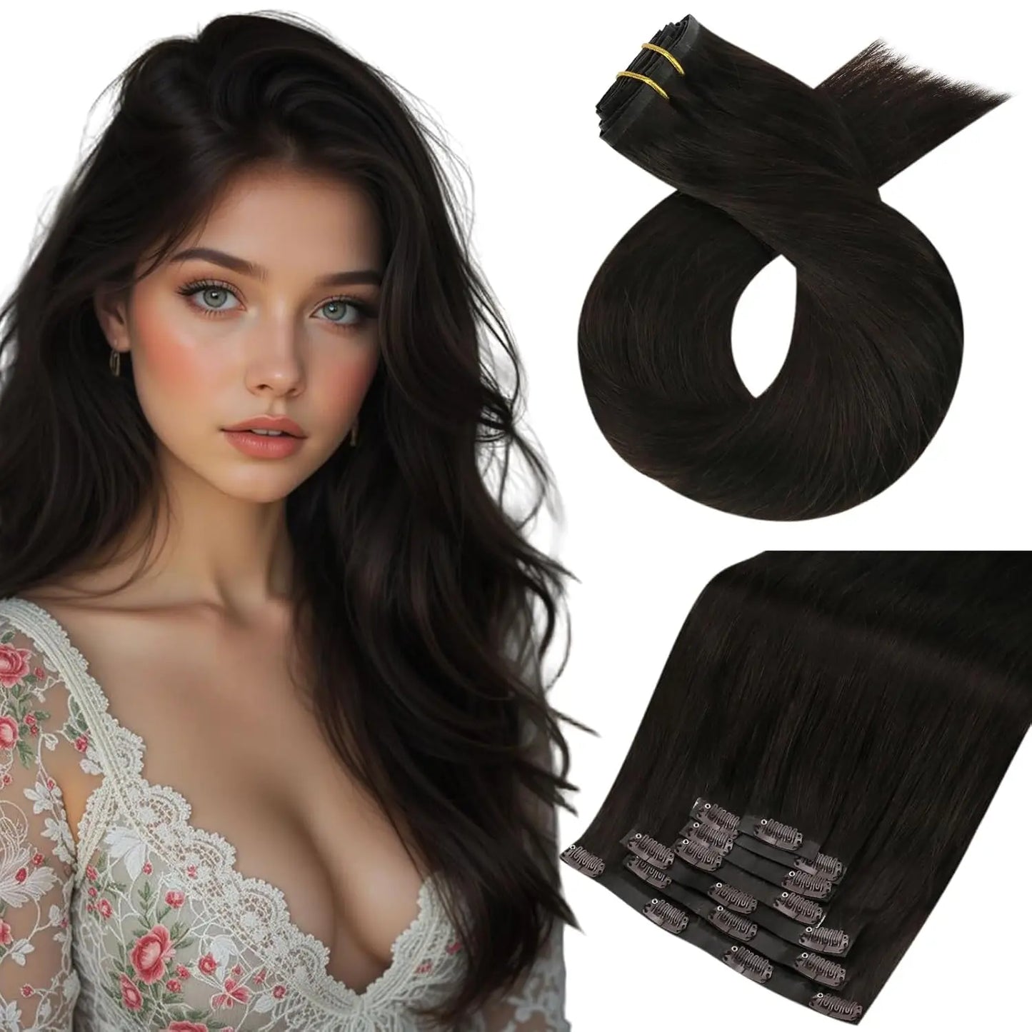 Moresoo Seamless Invisible PU Clip in Hair Extensions 100% Real Human Hair Remy Hair  PU Clip in Extensions 7PCS 105G Full Head