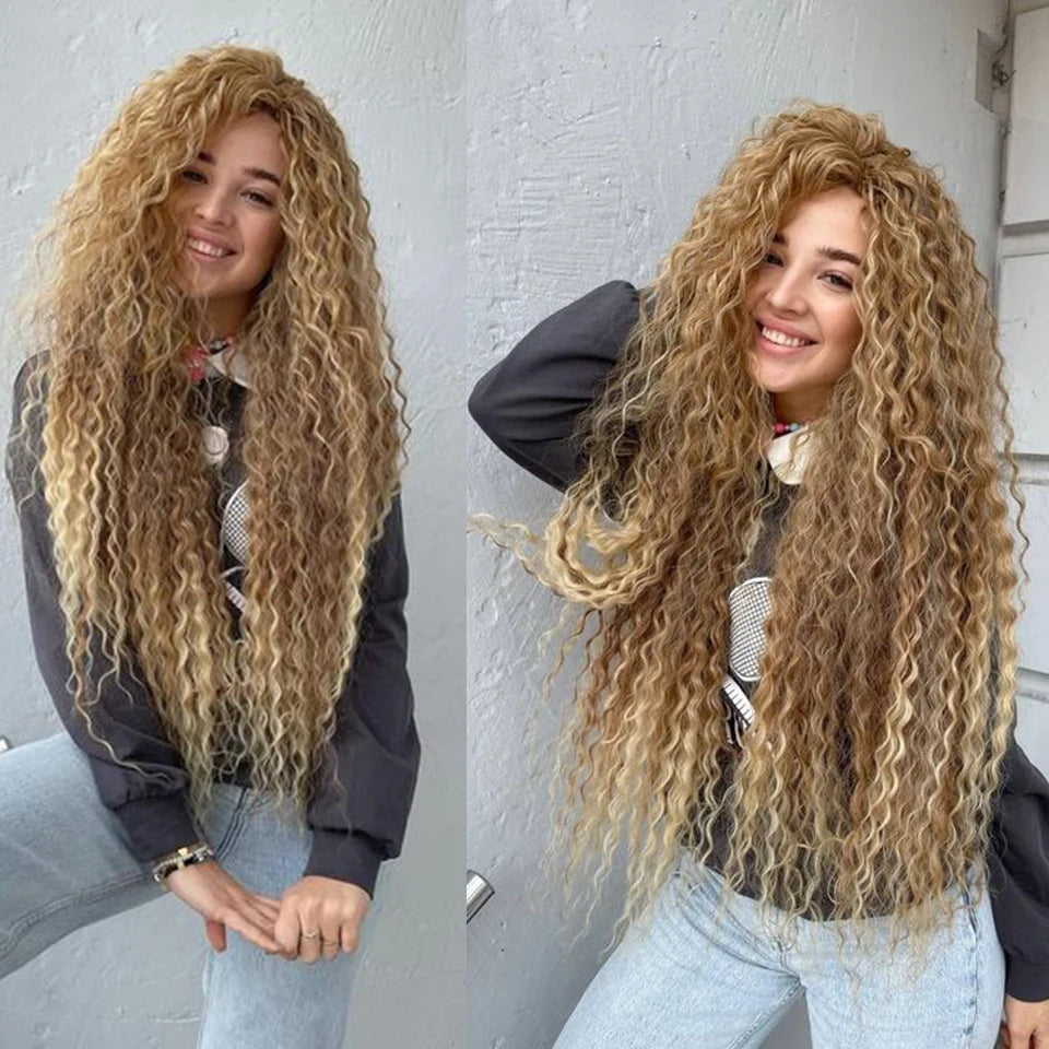 30 Inch Water Curly Ombre Blonde Extensions - 27/613 Curly Synthetic