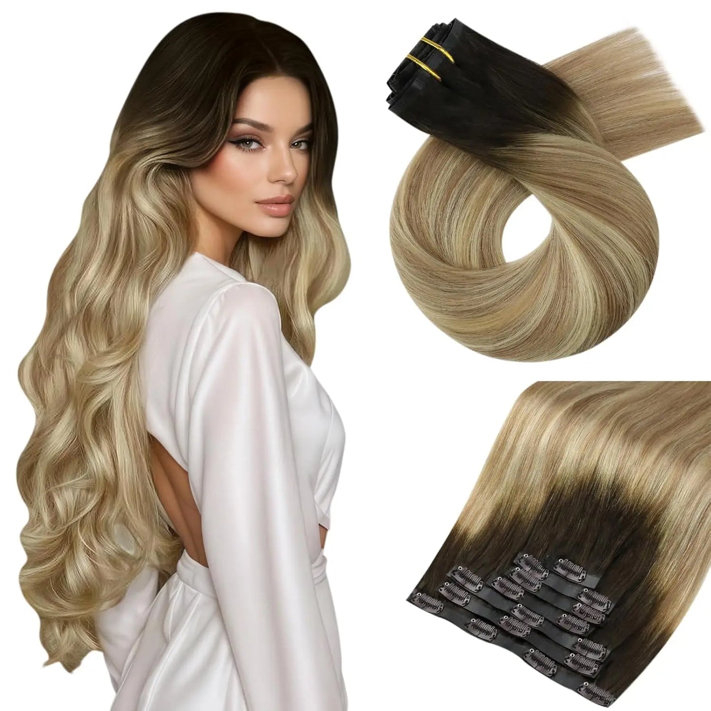 Moresoo Seamless Invisible PU Clip in Hair Extensions 100% Real Human Hair Remy Hair  PU Clip in Extensions 7PCS 105G Full Head