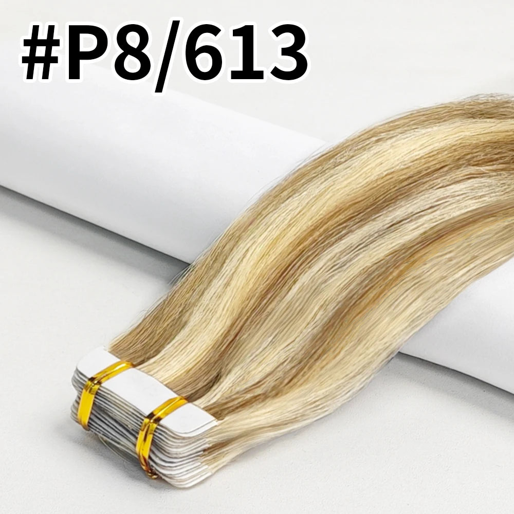 Straight Tape In Hair Extensions Skin Weft Tape In Hair Extension 20Pcs 50G/Pack Adhesive Invisible 100% Real Human Hair Tape In