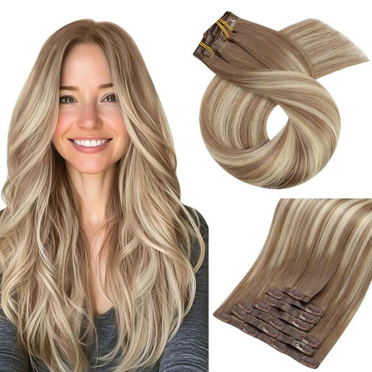 Moresoo Seamless Invisible PU Clip in Hair Extensions 100% Real Human Hair Remy Hair  PU Clip in Extensions 7PCS 105G Full Head
