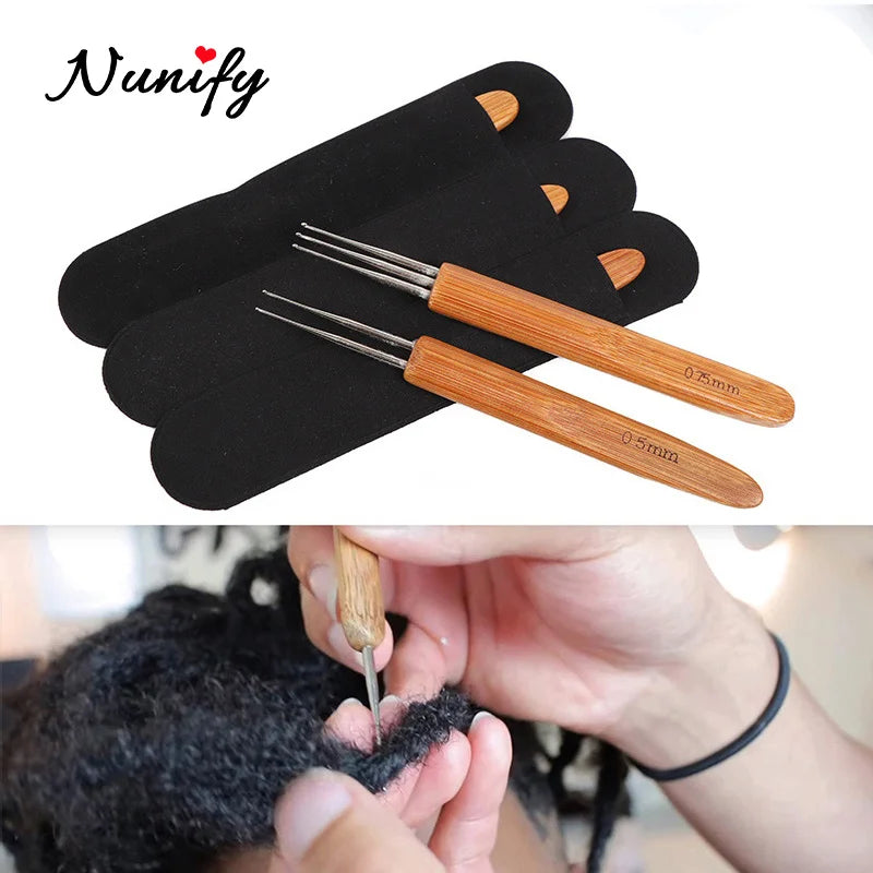 Nunify New Double Side Crochet Needle Hooks For Dreadlock Crochet Hook For Hair Braiding Bamboo Handle One Double Triple Head
