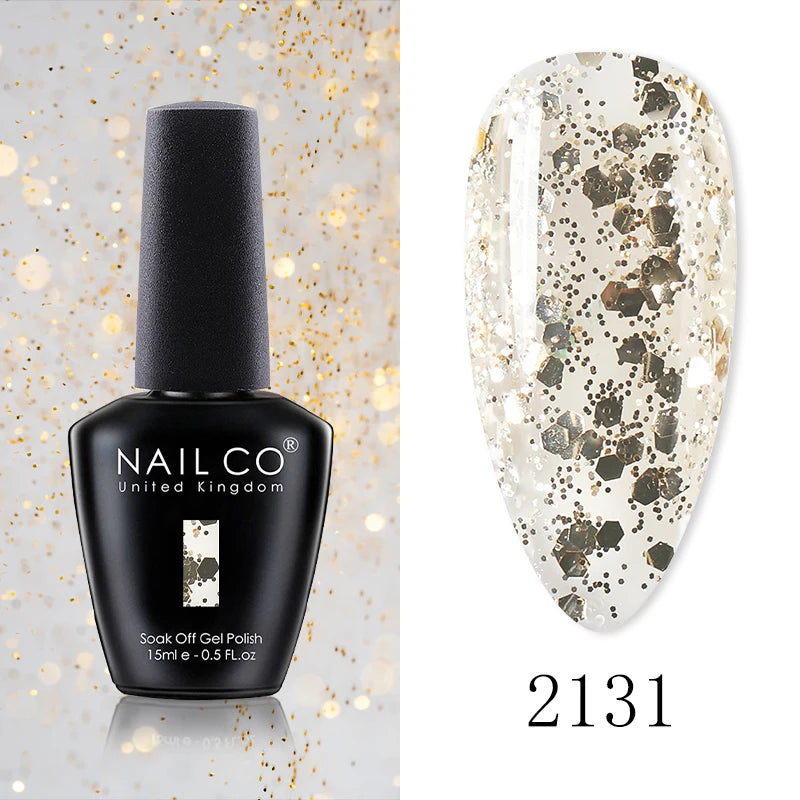 NAILCO 15ML Top Gel Nail Polish Nails Semi-permanent UV Varnish Glitter High Quality Glass Bottle Nail Art Polish For Manicure