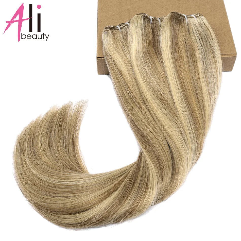 Human Hair Bundles Straight Double Drawn Weft European Remy Natural Human Hair Weaves Extension 100g Can Curly Hair